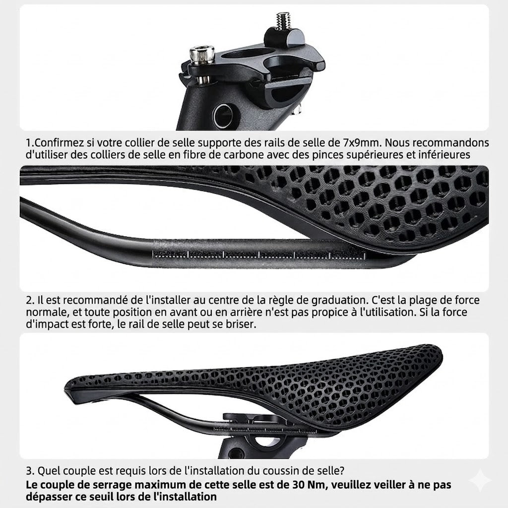Bicycle Saddle – 3D Printed Padding – Carbon Fiber Rails – 200 g