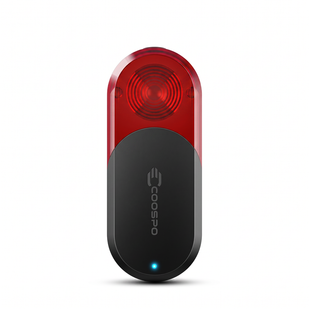 Feu arrière radar COOSPO TR70 noir et rouge sur fond blanc