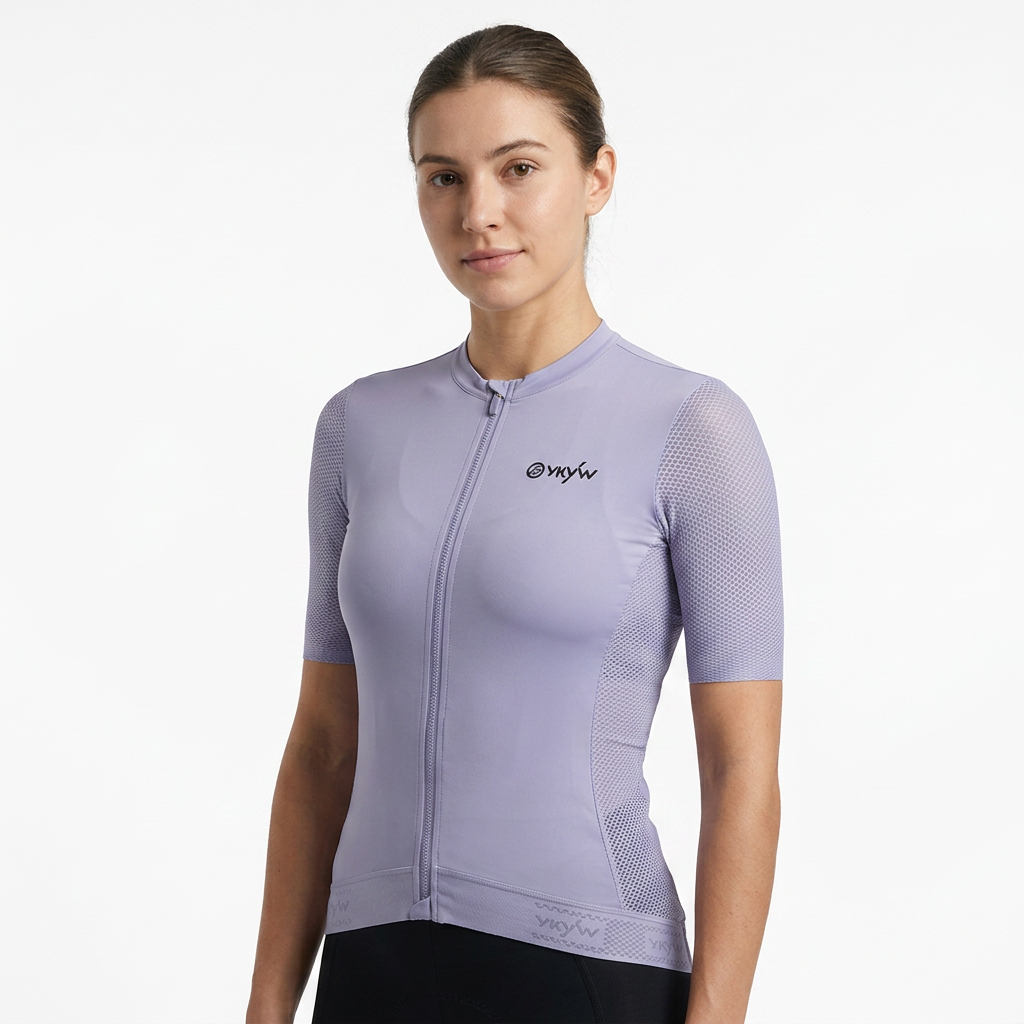YKYWBIKE Maillot de cyclisme femme manches courtes, zip intégral