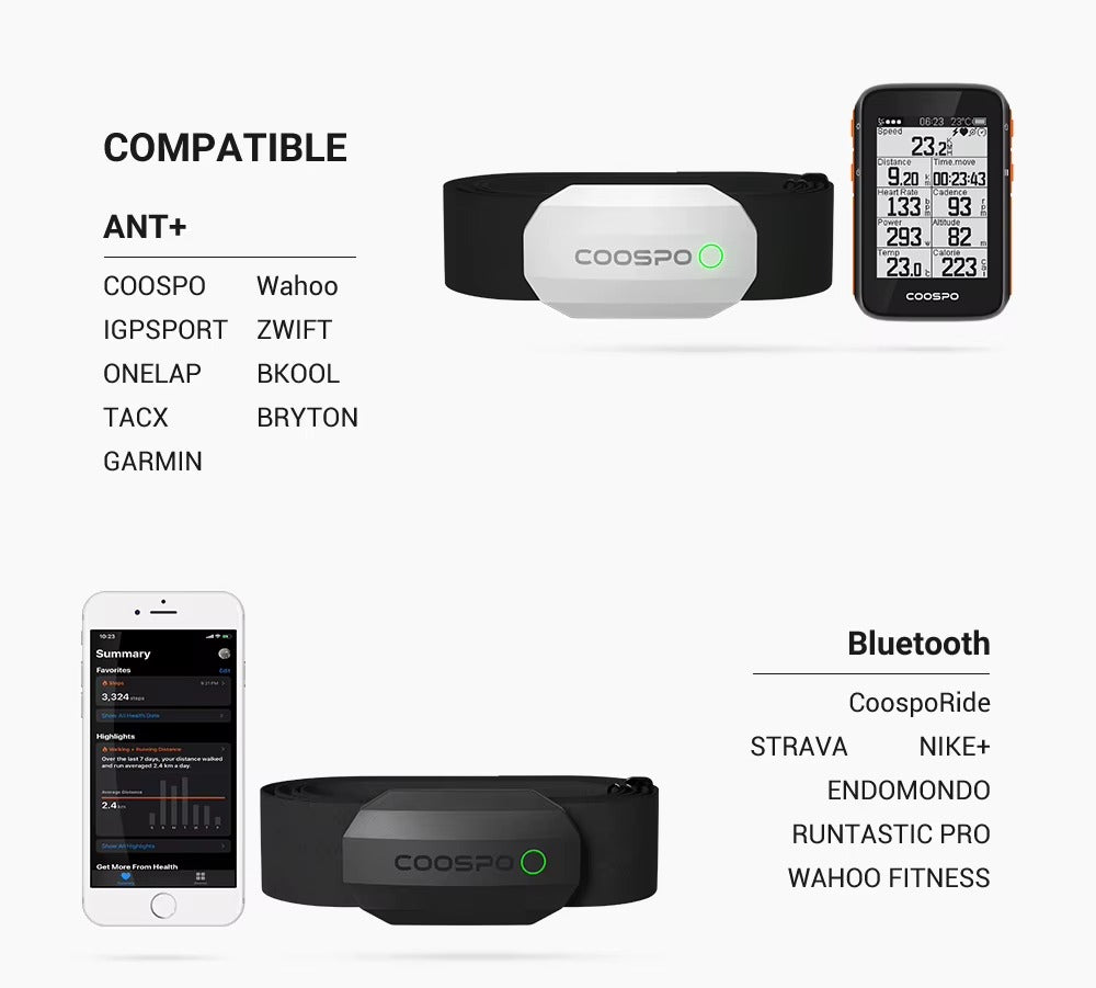 COOSPO Heart Rate Monitor Chest Strap ANT+ Bluetooth
