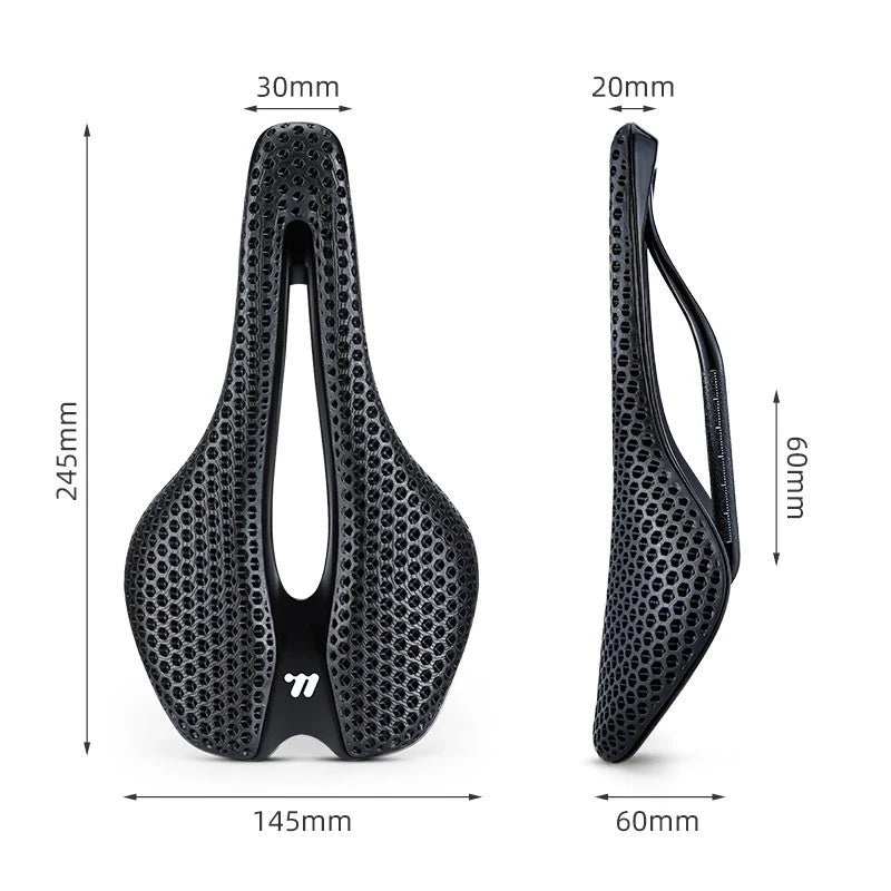 Bicycle Saddle – 3D Printed Padding – Carbon Fiber Rails – 200 g