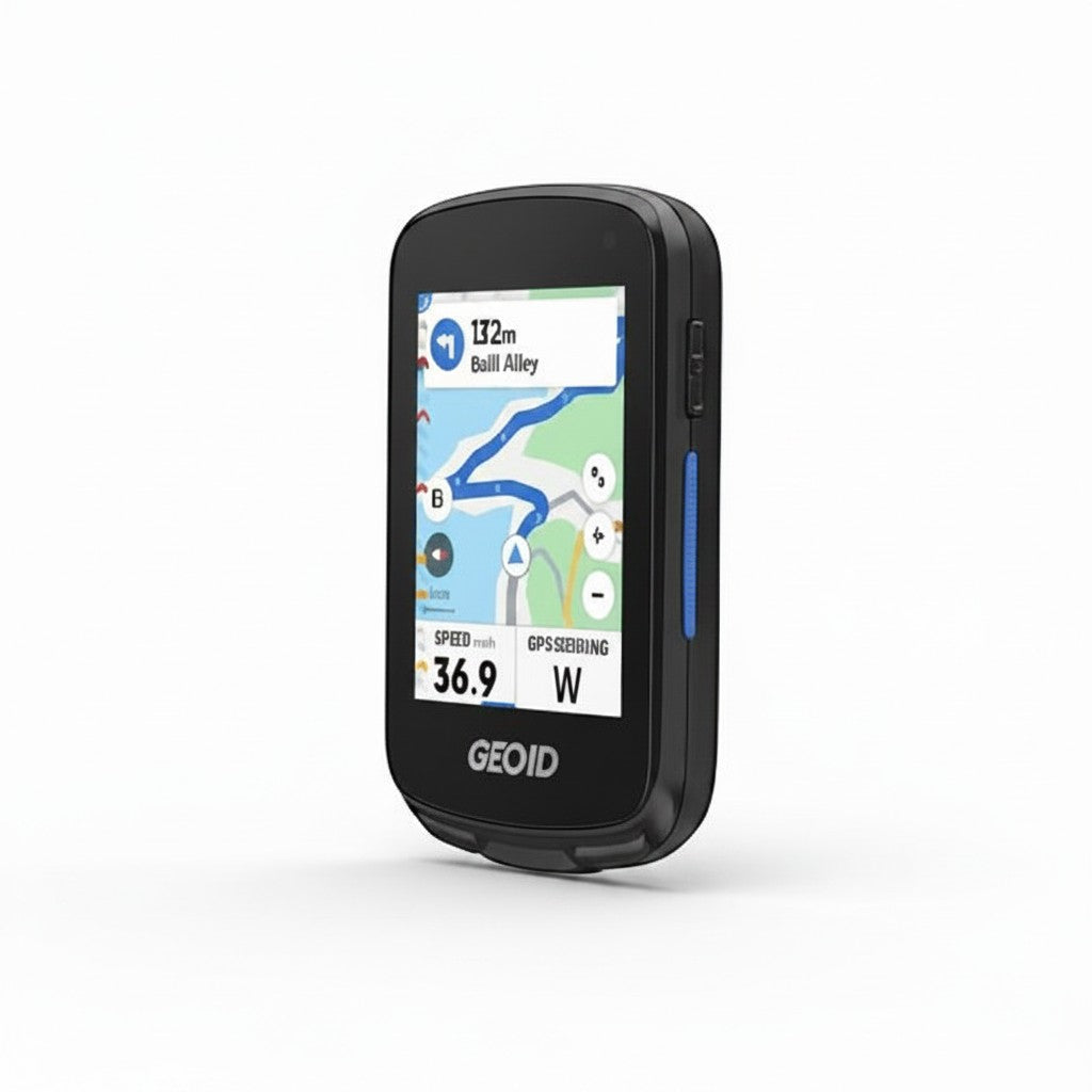 Velovoila GEOID CC700 Pro GPS bike computer with a 2.8-inch touchscreen displaying navigation and speed data.