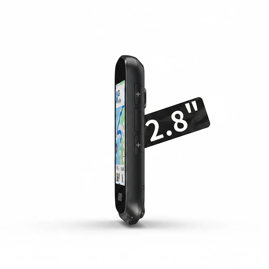 Velovoila GEOID CC700 Pro GPS bike computer with a 2.8-inch touchscreen, shown from a side profile view.