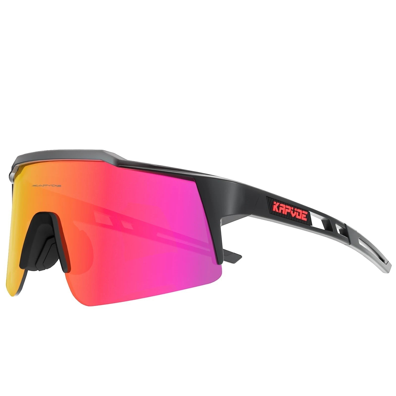 Velovoila Kapvoe cycling sunglasses with a lightweight black TR90 frame and a vibrant pink reflective lens