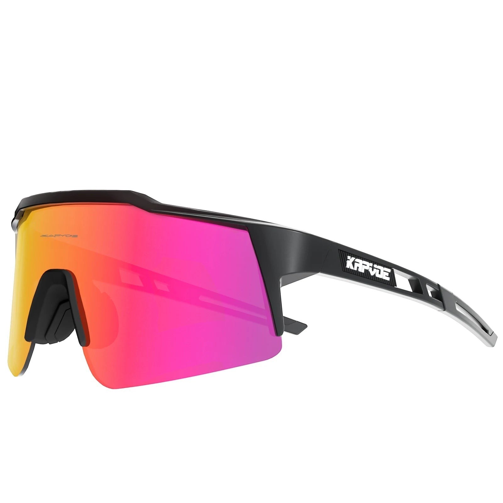 Velovoila Kapvoe cycling sunglasses with a lightweight black TR90 frame and a vibrant pink-tinted polarized lens.