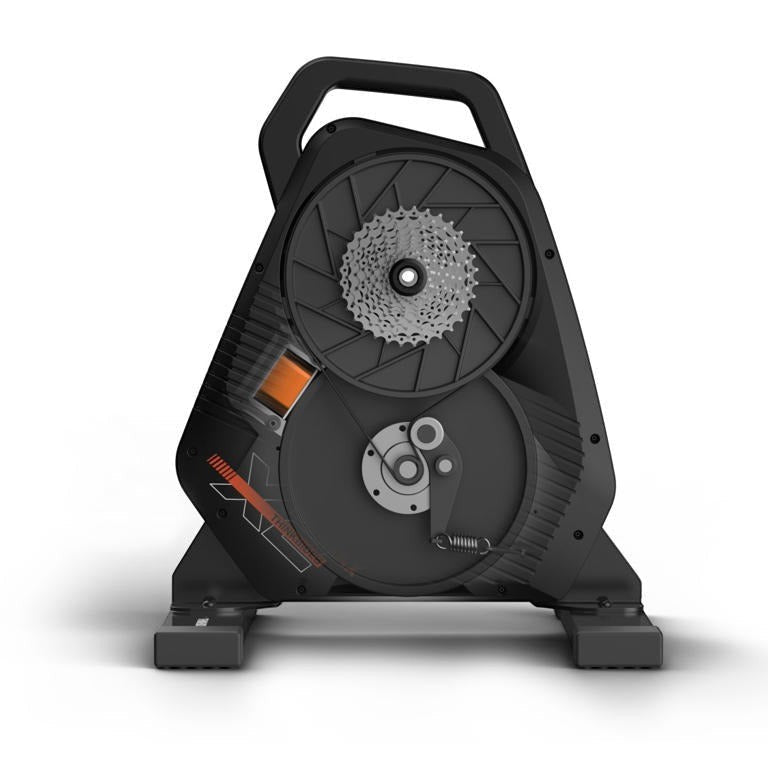 Velovoila ThinkRider X2 MAX direct-drive smart indoor bike trainer in black with orange accents on a white background.