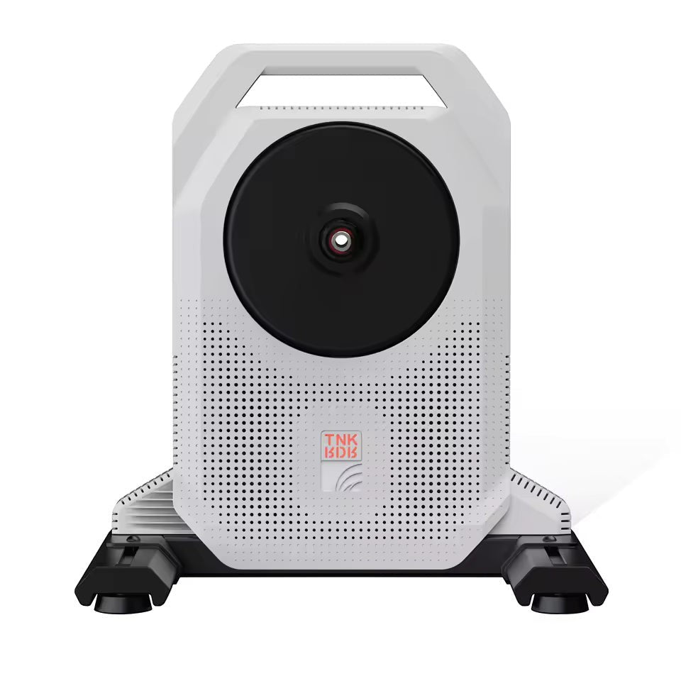 Velovoila ThinkRider XX-PRO smart direct-drive bike trainer in white with a black flywheel and stable base.